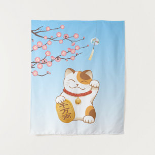Tenture Murale Chat calico chanceux japonais, Maneki Neko