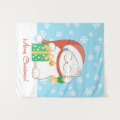 Tenture Murale Chat de Noël blanc dans un Casquette rouge (Devant (Horizontal))