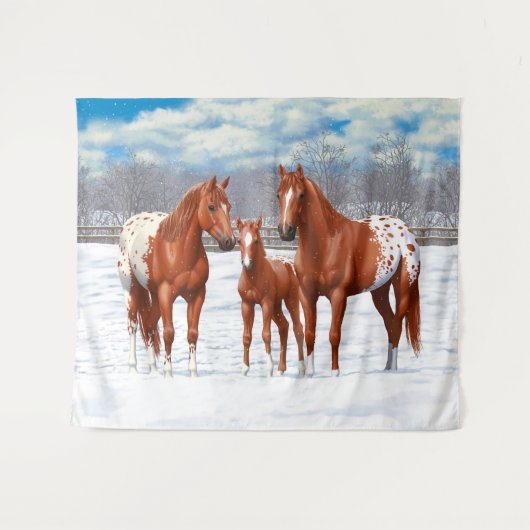 Tenture Murale Chestnut Appaloosa Sorrel Quarter Chevaux en Neige (Devant (Horizontal))