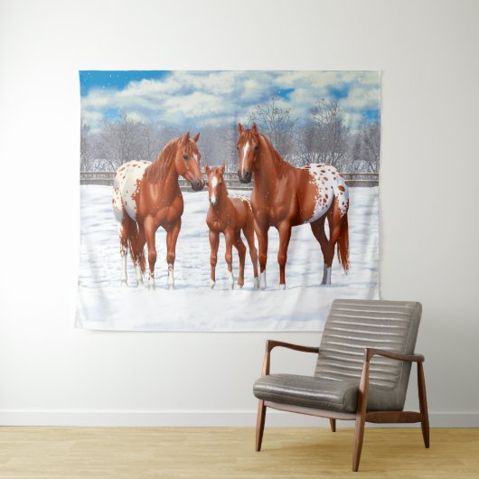 Tenture Murale Chestnut Appaloosa Sorrel Quarter Chevaux en Neige (En situation (horizontale))