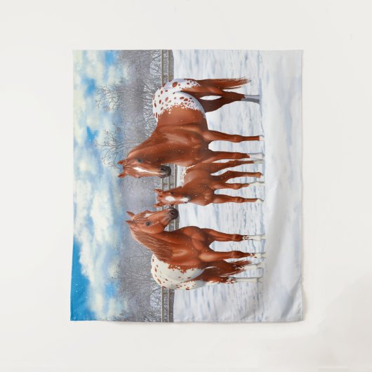 Tenture Murale Chestnut Appaloosa Sorrel Quarter Chevaux en Neige (Devant)