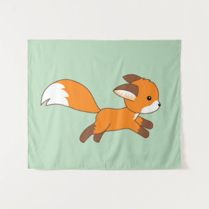 Tenture Murale Coureur de renard mignon sur vert