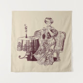 Tenture Murale dame boit du thé (Devant (Horizontal))