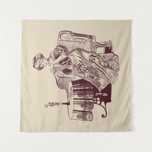 Tenture Murale dame boit du thé (Devant)