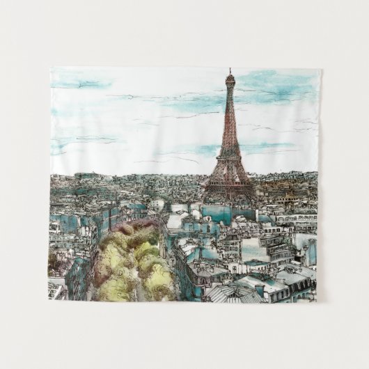 Tenture Murale Destinations | Tour Eiffel Vintage à Paris (Devant (Horizontal))