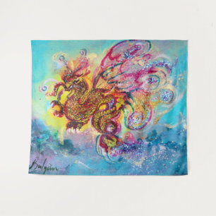 Tenture Murale DRAGON DES MERS ET VAGUES BLEUES Fantaisie