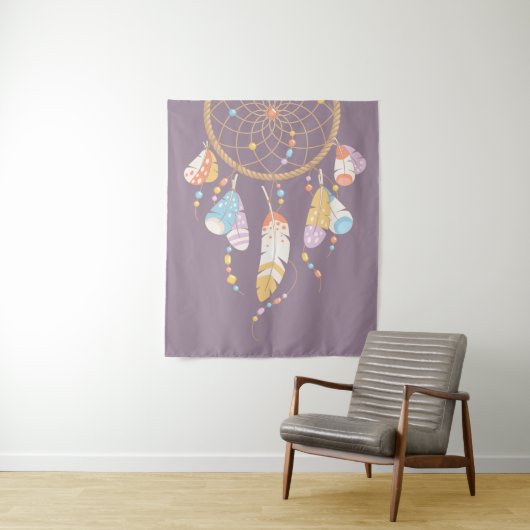 Tenture Murale Dreamcatcher de Boho Tribal sur Purple (En situation)