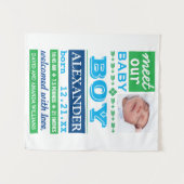 Tenture Murale Faire-part de naissance de bébé garçon bleu modern (Devant (Horizontal))