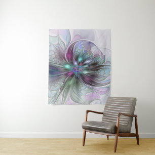 Tenture Murale Fantaisie Abstraite Moderne Fleur Fractale Colorée
