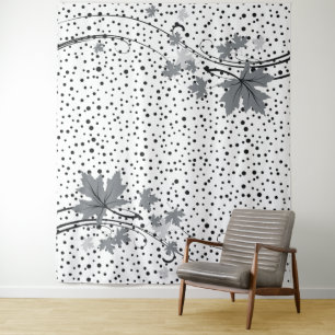 Tenture Murale Feuille gris et pois noir