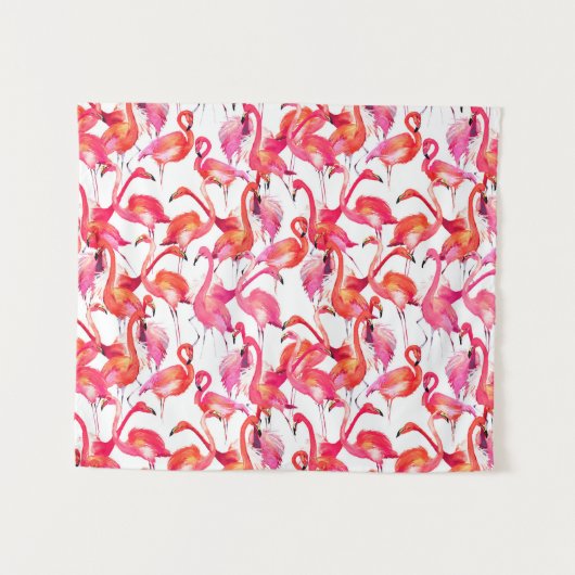 Tenture Murale Flamant rose d'aquarelle dans les aquarelles (Devant (Horizontal))