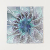 Tenture Murale Fleur Abstraite Fractale Moderne Avec Bleu (Devant (Horizontal))