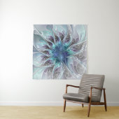 Tenture Murale Fleur Abstraite Fractale Moderne Avec Bleu (En situation (horizontale))