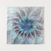 Tenture Murale Fleur Abstraite Fractale Moderne Avec Bleu (Devant)