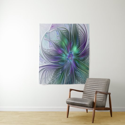 Tenture Murale Fleur vert violet Art Abstrait moderne Fractal (En situation)