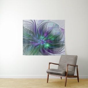 Tenture Murale Fleur verte abstraite moderne fractale violette