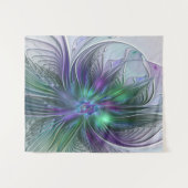 Tenture Murale Fleur verte abstraite moderne fractale violette (Devant (Horizontal))