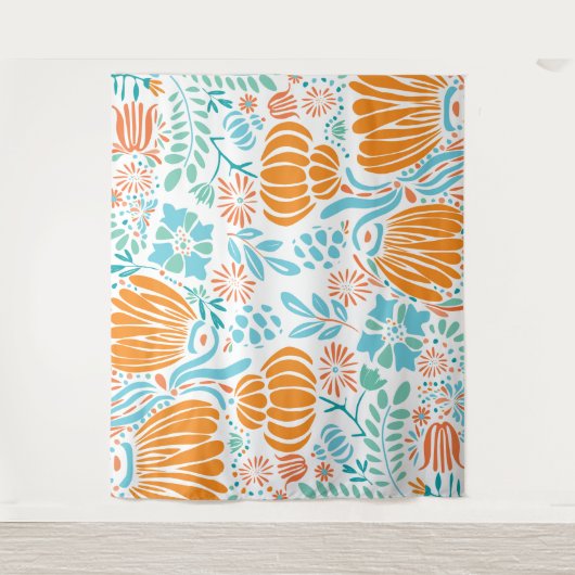 Tenture Murale Floral de Boho orange et bleu (Devant)