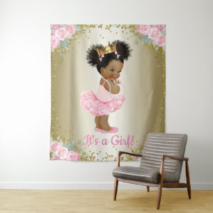 Tenture Murale Fond de Baby Shower de Princesse Afro-Américaine