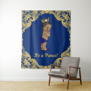 Tenture Murale Fond de décor pour baby shower avec prince afro-am