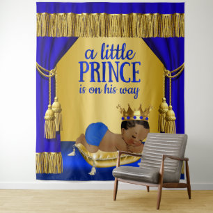 Tenture Murale Fond de toilette pour bébé prince ethnique Or Bleu