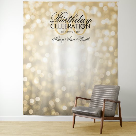 Tenture Murale Fond pour photos 60e anniversaire Paillettes dorée (En situation)