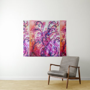 TENTURE MURALE FUCHSIA ROSE FANTAISISTE AVEC COEUR