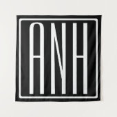 Tenture Murale Gras moderne 3 initiales Monogramme | Blanc sur no (Devant)