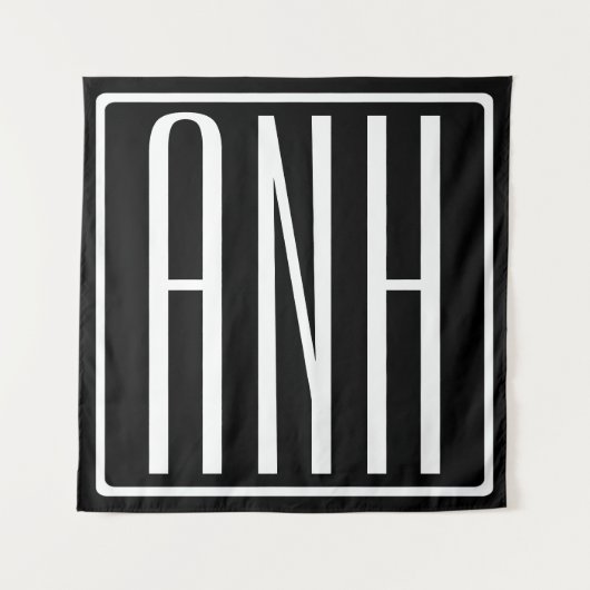 Tenture Murale Gras moderne 3 initiales Monogramme | Blanc sur no (Devant)