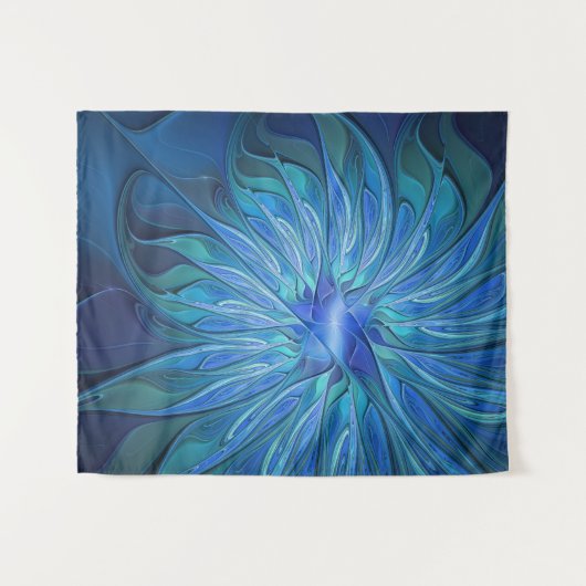 Tenture Murale Imaginaire Fleur Bleue Motif, Art Fractal Abstrait (Devant (Horizontal))