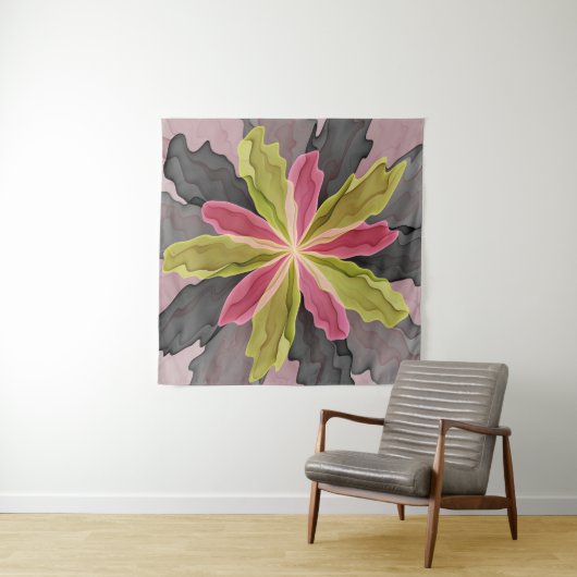 Tenture Murale Joy, Vert rose Anthracite Imaginaire Fleur Fractal (En situation (horizontale))