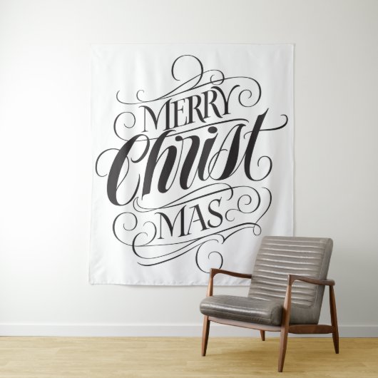 Tenture Murale Joyeux CHRISTmas Calligraphie Religieuse Script (En situation)