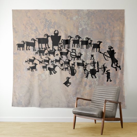 Tenture Murale Le grand panneau pétroglyphe de chasse (En situation (horizontale))