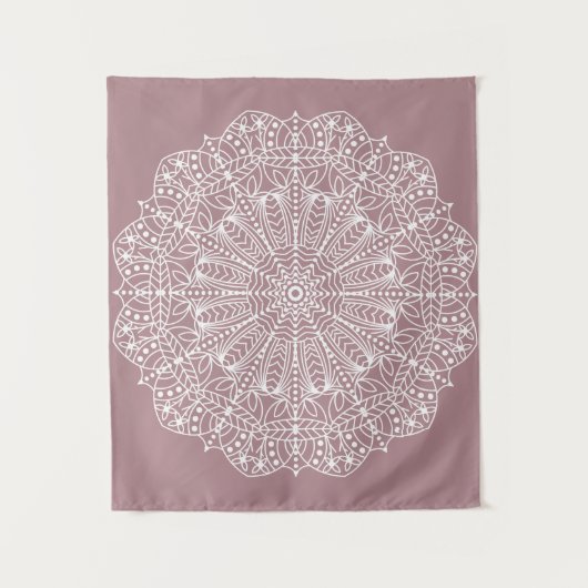 Tenture Murale Mandala blanc rose Rose de Bohême (Devant)