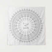 Tenture Murale Monogramme de mandala blanc gris (Devant (Horizontal))