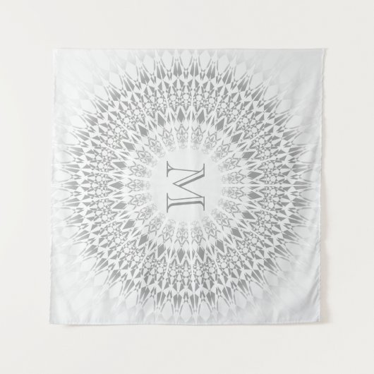 Tenture Murale Monogramme de mandala blanc gris (Devant (Horizontal))