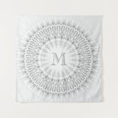 Tenture Murale Monogramme de mandala blanc gris (Devant)