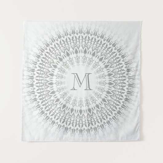 Tenture Murale Monogramme de mandala blanc gris (Devant)