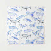 Tenture Murale Motif de baleine bleue d'aquarelle (Devant (Horizontal))