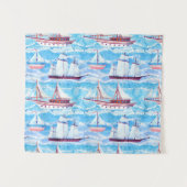 Tenture Murale Motif de bateaux de navigation d'aquarelle (Devant (Horizontal))