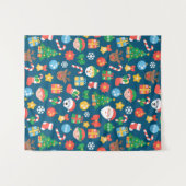 Tenture Murale Motif de Noël joyeux sur bleu (Devant (Horizontal))