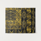 Tenture Murale Motif d'or africain ethnique sur le noir (Devant (Horizontal))
