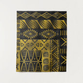 Tenture Murale Motif d'or africain ethnique sur le noir (Devant)