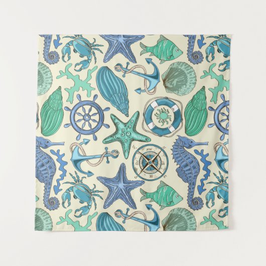 Tenture Murale Motif turquoise d'animaux de mer (Devant (Horizontal))