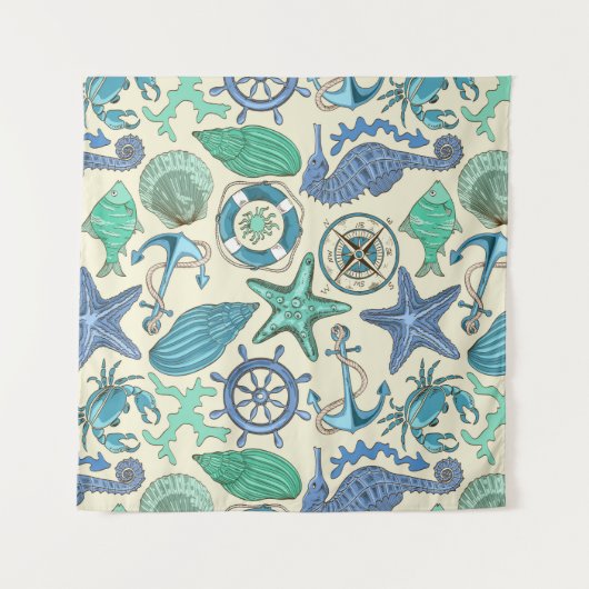 Tenture Murale Motif turquoise d'animaux de mer (Devant)