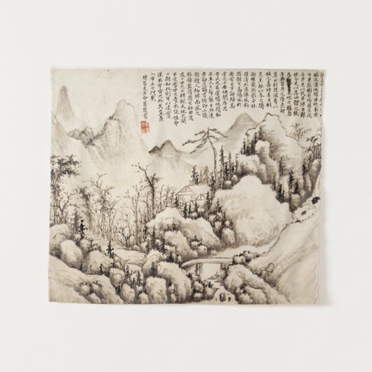 Tenture Murale "Mountain Retreat" Art paysager chinois vintage (Devant (Horizontal))