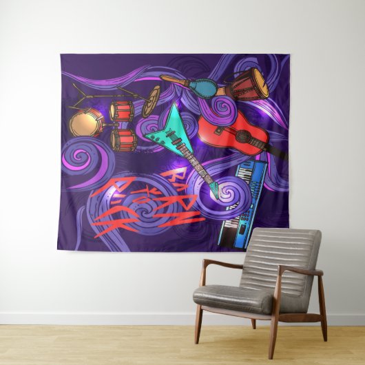 Tenture Murale Né au rock abstrait musique arrière - plan Tapestr (En situation (horizontale))