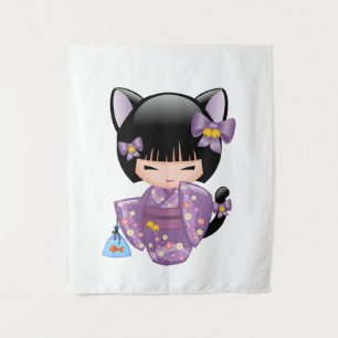 Tenture Murale Neko Kokeshi Poupée - Cat Ears Geisha Girl
