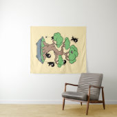 Tenture Murale Ninjas minuscules en bonsaï sur jaune (En situation (horizontale))