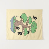 Tenture Murale Ninjas minuscules en bonsaï sur jaune (Devant (Horizontal))